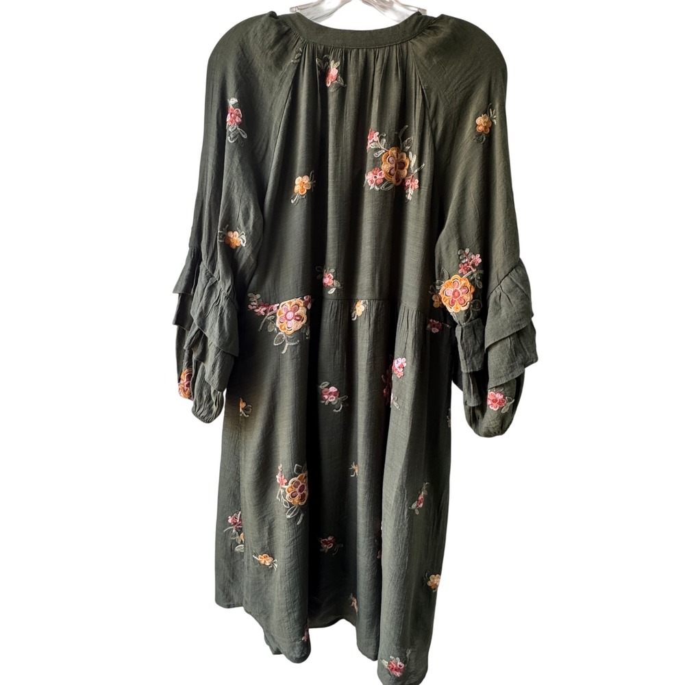 Anthropologie Fig and Flower Embroidered Dress Green Floral size L - Picture 3 of 10